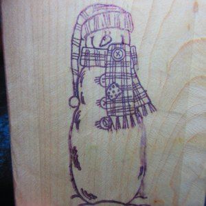 Snowman With Scarf Rubber Wood Mounted Stamp 4.5" X 3.75"